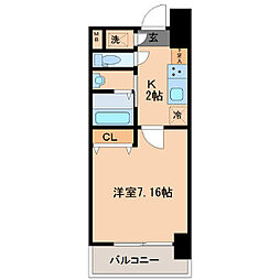 マークアベニュータワー久留米 1Kの間取図画像