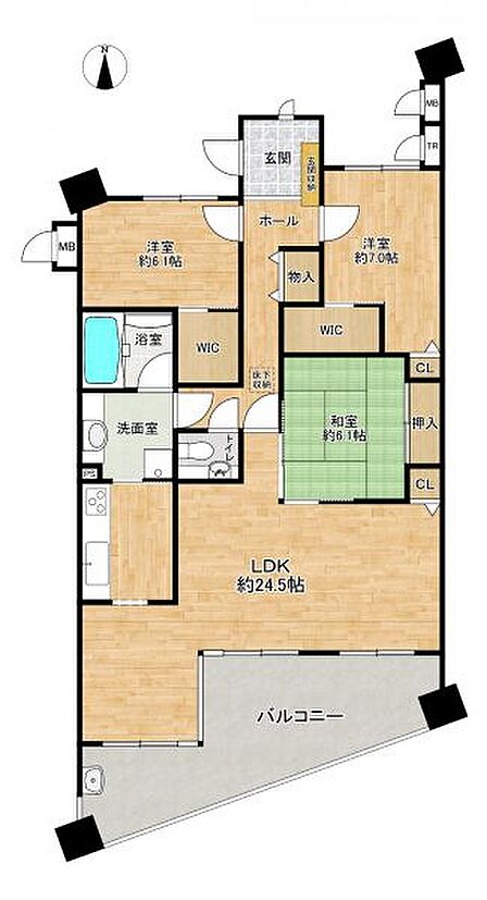 広々としたLDK、各居室は6帖以上のゆとりある間取りです。