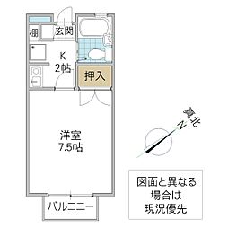 コンフォリア日立 B棟 2階1Kの間取り