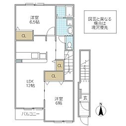 メゾン・ド・ラ・プラージュ C 2階2LDKの間取り