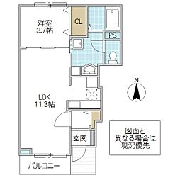 オークヴィレッジ2 1LDKの間取図画像