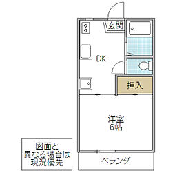 スターリバー 1DKの間取図画像