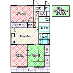グランペールマンション 103号室 1階3DKの間取り
