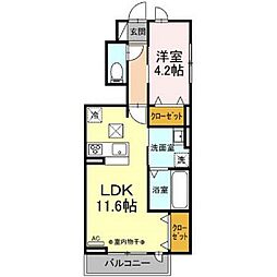 JR東海道本線 西岐阜駅 徒歩27分の賃貸アパート 1階1LDKの間取り