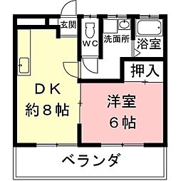 城前レジデンス 1DKの間取図画像