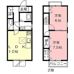 コーポラス・ガーデンB 2LDKの間取図画像