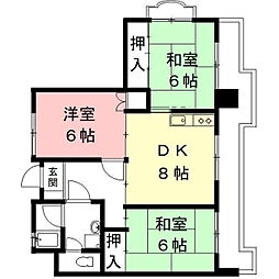 リーボンキャッスル 3LDKの間取図画像