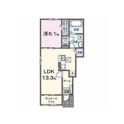 岐阜市岩田西1丁目アパート 1LDKの間取図画像