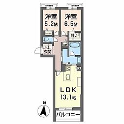 アヴェニール雄飛ヶ丘 2LDKの間取図画像