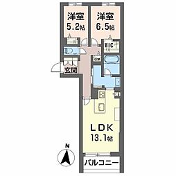 アヴェニール雄飛ヶ丘 2LDKの間取図画像