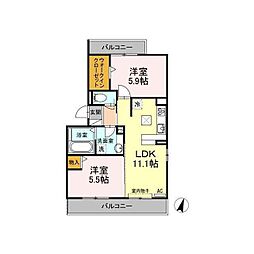 Ks'B 2LDKの間取図画像