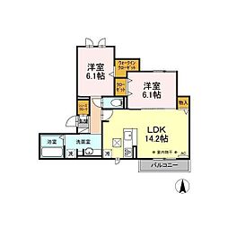 コンフォール則武 2LDKの間取図画像
