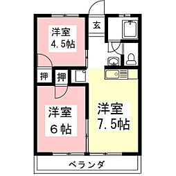 アベニュー鶉 2DKの間取図画像