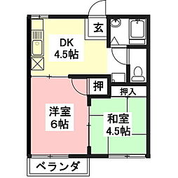 ハイツアライB 2DKの間取図画像
