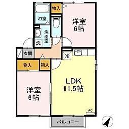 クレセントヴィラ日置江 2LDKの間取図画像
