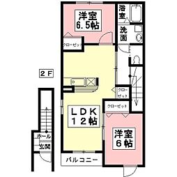メゾンド・ソレイユB 2LDKの間取図画像