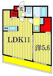 プランドール千葉 4階1LDKの間取り