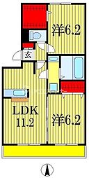 ＰＡＲＫ　ＨＩＬＬＳ　ＭＩＹＡＫＯ　Ｂ棟 3階2LDKの間取り