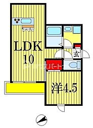 グランデュール春日 3階1LDKの間取り