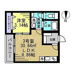AJ千葉寺003 3階1LDKの間取り