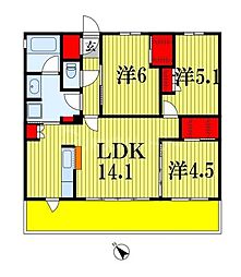 センチュリー千葉みなと 4階3LDKの間取り