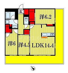 センチュリー千葉みなと 10階3LDKの間取り