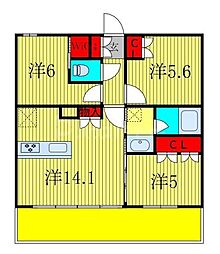 センチュリー千葉みなと 12階3LDKの間取り