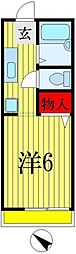 エクセルIII 2階1Kの間取り