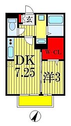フェリシタドゥジェーム・プルミエ1 2階1DKの間取り
