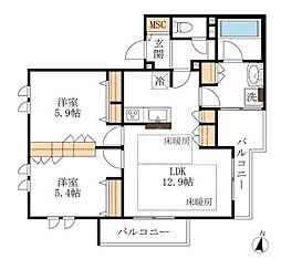 千葉市稲毛区小仲台3丁目マンション 2LDKの間取図画像