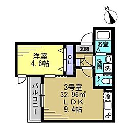 プラリヴェールコート 1LDKの間取図画像