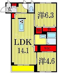 メルヴィーユ 2LDKの間取図画像