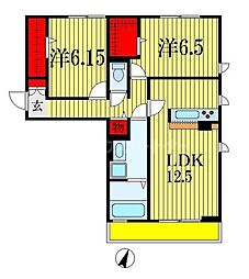 GMコートA棟 2LDKの間取図画像