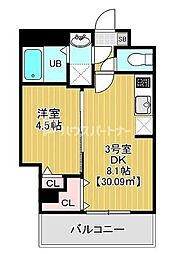ニュートリノ要 1DKの間取図画像