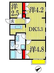 レジデンス西千葉ウエスト 3DKの間取図画像