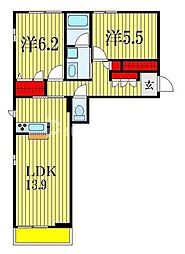 シャトレーヌ2 2LDKの間取図画像