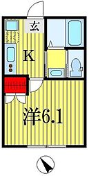 フォレストツインハウス2B棟 1Kの間取図画像