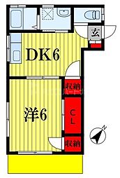 犢橋第一ハイツ 1DKの間取図画像