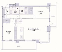 プラウドタワー千代田富士見レジデンス 2LDKの間取図画像