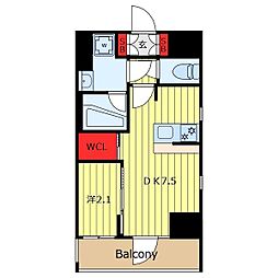 クレストコート東日暮里 1DKの間取図画像