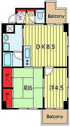 クラウンハイツ 2DKの間取図画像
