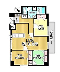 ダイアパレス新神戸 3LDKの間取図画像