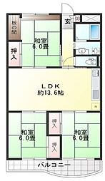 北須磨団地D-2棟 3LDKの間取図画像