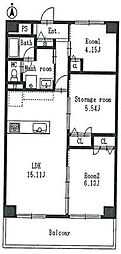明舞北センタービル4号棟 2SLDKの間取図画像