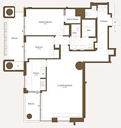 六本木ヒルズレジデンスA棟 2LDKの間取図画像