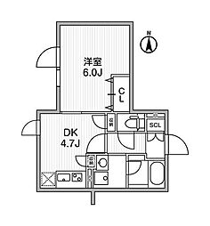 リーガランド神楽坂 1DKの間取図画像