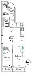 クレアティフ文京千駄木 2DKの間取図画像