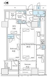 三田ガーデンヒルズE棟 2SLDKの間取図画像