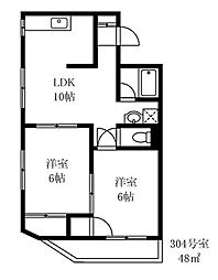 ヴィラ木の芽坂 2LDKの間取図画像