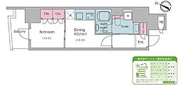 クロスレジデンス日本橋本町 1DKの間取図画像